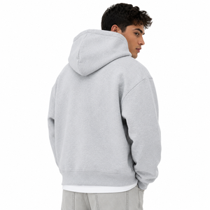 Wholesale Custom Men <b>Hoodies</b> Light Gray Oversized Cotton Fleece <b>Zip</b>-Up Kangaroo <b>Pocket</b> Minimalist Streetwear Private Label - Product Image 2