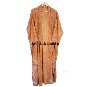 Boho Style Women's <b>Silk</b> <b>Kimono</b> Indian yellow Robe Thermal Feature Perfect Vacation Wear Nightwear Woven Weaving Method V-neck - Product Image 4
