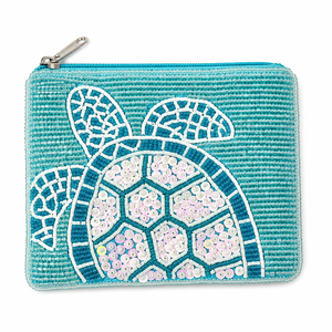 Luxury Handmade Sea Turtle Glass Beaded Coin Purse Ocean Turtle Sequin Zipper Wallet Coastal Gift OEM ODM Wholesale - Product Image 1