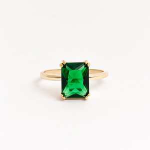 แหวนมรกตประจำเดือนพฤษภาคม เงินแท้ 925 ชุบทอง 14K มรกตทรงเหลี่ยมเดี่ยวสีเขียว แหวนมรกตสุดหรูสำหรับผู้หญิง - Product Image 6