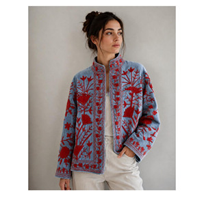Hand Embroidered <b>Velvet</b> <b>Women's</b> Mandarin Collar Floral Pattern Quilted Reversible Belt Closure <b>Jacket</b> Autumn Eco-Friendly Thick - Product Image 3