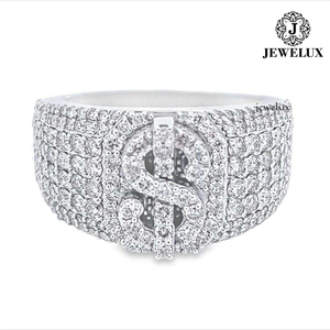 แหวนค็อกเทลผู้ชายคุณภาพพรีเมียม Jewelux เงินแท้ 925 ชุบโรเดียม ประดับเพชรทรงดอลลาร์ สไตล์ฮิปฮอป - Product Image 3