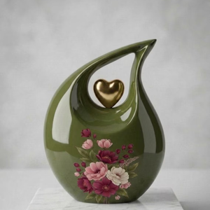 Custom Teardrop Cremation Urn Decorative <b>Ashes</b> Memorial Vessel Blue Floral Heart <b>Keepsake</b> Shrine - Product Image 6