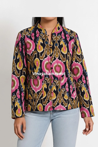 Veste Kantha vintage indienne en coton matelassé tricoté à imprimé floqué pour l'hiver - Product Image 6