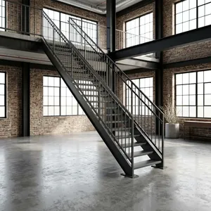 Escalera Recta Industrial de Metal con Barandilla de Acero para Uso Exterior, Diseño Duradero - Product Image 4