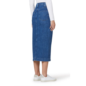 Blue Button Front High Waist Women Denim Midi <b>Skirt</b> Cotton Blend Stretch Slit Casual Quality Jean <b>Skirts</b> - Product Image 5