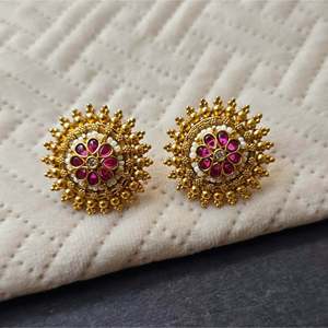 Kempu Trendy Gold Plated Stud Earrings with Pearl and Diamond Accents - Product Image 2