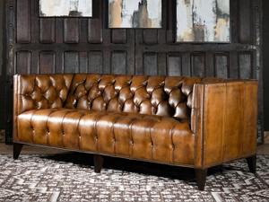 Elegant Duraster Transitional Chesterfield Three Seater Caramel Brown Leather <b>Sofa</b> Eco-Friendly L-Shape Tufted Back <b>Wooden</b> <b>Frame</b> - Product Image 2