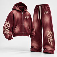 Ensemble survêtement tie-dye pour garçons Rits : sweat à capuche zippé et pantalon de survêtement imprimé lettres, style streetwear pour enfants