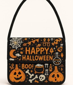 Nuevo Bolso de Hombro para Mujer con Cuentas Bordadas y Estampado Tipográfico, Patrón de Murciélagos y Casas Embrujadas de Halloween, Bolso Cruzado para Fiesta - Product Image 6