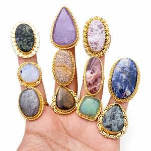 Anillo Clásico Unisex Multicolor de Latón con Piedra Preciosa Natural, Piedra de Nacimiento de Julio, para Meditación, Sanación Energética, Regalo, Precio de Exportación - Product Image 1