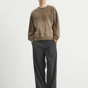 Sweat-shirt à col rond pour homme, couleur unie, manches longues, coupe ample, coton French Terry, pull-over minimaliste, streetwear d'automne - Product Image 1