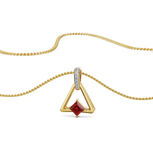 Geometric <b>Ruby</b> Pendant <b>Necklace</b> In Yellow Gold With Diamond Accents Rope Chain Minimalist Design Unisex Everyday Wear - Product Image 2
