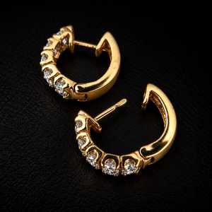Boucles d'oreilles créoles en or massif 9K avec diamants de laboratoire taille brillant rond, micro-incrustation, plaqué or, bijoux de luxe pour femme, cadeau VS1 - Product Image 6