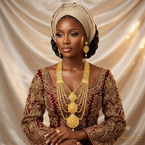 Conjunto de collar y aretes con diseño de flores chapados en oro de 24 quilates, estilo étnico nigeriano, cadena con cuentas, para mujer, ideal para bodas. - Product Image 3