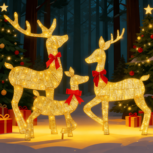 Luci LED Natalizie a 3 Pezzi, Design 2D Famiglia di Renne, 8 Modalità, in Ferro Antiruggine per Decorazioni Interne ed Esterne - Product Image 3