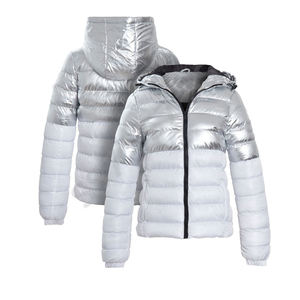 Chaqueta de invierno acolchada con capucha de lona con cremallera frontal, estampada OEM, para hombre y mujer, rellena de algodón, cálida y acolchada, para exteriores, informal - Product Image 5