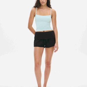 Women's Light Blue Square Neck Ruched Knitted Tank <b>Top</b> Casual Short Sleeveless Fitted Camisole Breathable Spandex Polyester <b>Top</b> - Product Image 4
