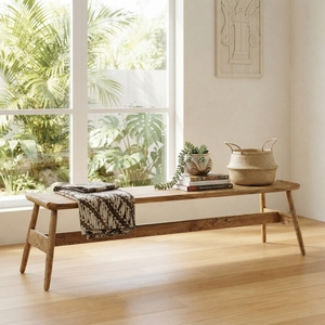 Modern Long Solid Wood Dining <b>Bench</b> Elegant A Line Frame Leg Wooden Seating For Rustic Contemporary Living Room Decor Setup Arts - Product Image 3