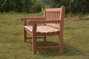 Banc de jardin 3 places en teck massif, design traditionnel, mobilier d'extérieur durable pour cour, dossier à lattes, modèle BEN09 - Product Image 4