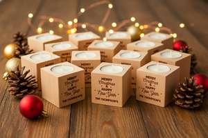 Personalized Wooden Tea <b>Light</b> Holder <b>Cube</b> Candle Stand Handmade Square for Home Wedding Christmas Decor - Product Image 2