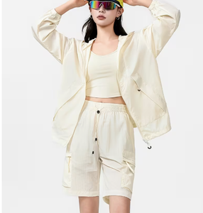 Women's High Quality Polyester Breathable Loose Fit Hooded Casual Two Piece Short Set Summer Daily <b>Wear</b> - Product Image 4