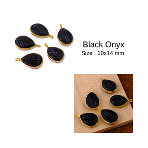 สร้อยคอจี้หยดน้ำพลอยโอนิกซ์สีดำทำด้วยมือลายใบไม้อินเทรนด์แกะสลักทองสแตนเลสเครื่องประดับ unisex - Product Image 4