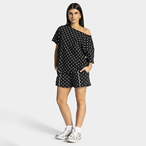 Ensemble de shorts à pois pour femmes, shorts noirs avec des points blancs et une bordure blanche contrastante, shorts courts décontractés pour filles - Product Image 3