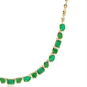 14K <b>Solid</b> <b>Gold</b> Multi-Shape Natural Green Emerald Gemstone Adjustable Chain Necklace IGI Certified High Quality Women's Necklace - Product Image 2