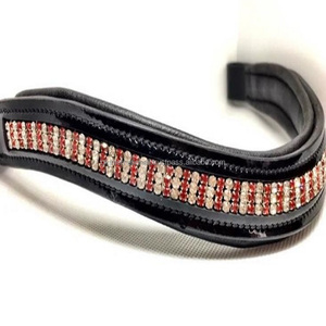 Banda de cejas de brida de caballo acolchada de cuero inglés negro más vendida personalizada con cristales cuadrados Premium banda de cejas ostentosa - Product Image 5