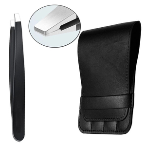 Ensemble professionnel de 4 pinces à épiler durables en acier inoxydable, pointe lisse, étui en cuir PU, précision, biseautées, pointues, plates, angulaires - Product Image 1