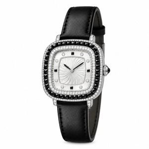 Luxury Women's Rectangle <b>Diamond</b> <b>Watch</b> Analog Quartz Silver Stainless Steel Case Leather Band - Product Image 1