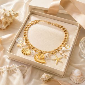Collar de Lujo con Colgante Fino Marino de Acero Inoxidable Chapado en Oro de 18K con Dije de Concha Natural para Mujer, Joyería de Verano para Resort - Product Image 5