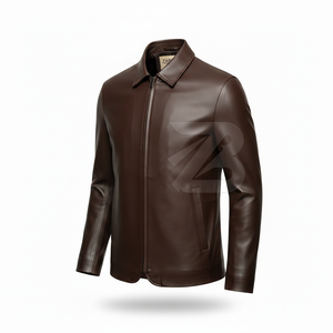 Zarina Wear Men Genuine Leather Motorcycle <b>Jacket</b> Dark Brown Office <b>Smart</b> Casual Zip Minimal Design OEM Embroidered Front - Product Image 2