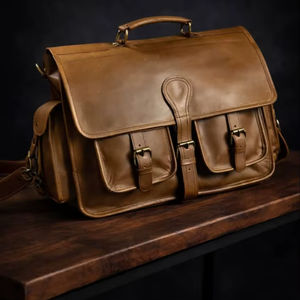 Sacoche pour ordinateur portable en cuir véritable de haute qualité, style vintage, faite à la main, imperméable, pour hommes, souple, pour usage professionnel et de bureau - Product Image 1