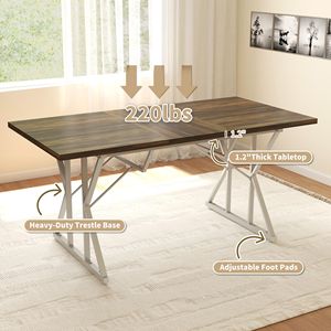 Tavolo da Pranzo Ovale Allungabile Stile Fattoria 63''x47'' con Base a Cavalletto Robusta Marrone - Per Sei Persone - Product Image 6