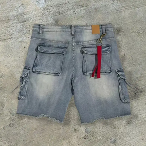 Fabricante de Shorts de Mezclilla Lavada para Hombre, Jorts Cargo Desgastados, Azul Claro, Lavado Ácido, Bolsillos Utilitarios, Pantalones Holgados Estilo Urbano - Product Image 4