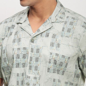 Chemise décontractée pour homme, vintage, respirante, en coton, à manches longues, imprimé géométrique, col rabattu, tissu tissé estival, design à motifs - Product Image 5