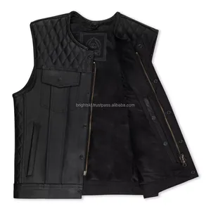 Gilet de motard en cuir véritable, robuste, avec compartiment dissimulé pour armes de poing, pour hommes - Product Image 2