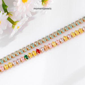 Brazalete Abierto Ajustable con Eslabones de Piedras de Colores y Zirconia Geométrica Chapado en Oro de 18k para Mujer, Ideal para Fiestas - Product Image 5