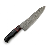Pisau Koki Damascus Tempa Tangan dengan Finishing Palu, Gagang Resin Merah Hitam, Pisau Masak Dapur, Grosir Langsung dari Produsen