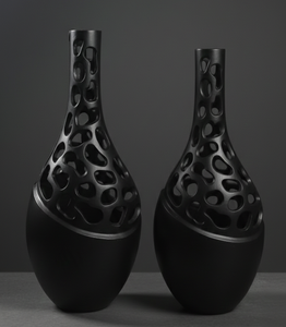 Juego de jarrones de flores modernos de aluminio fundido negro mate, diseño escultural abstracto con textura de coral hueca para decoración artística del hogar. - Product Image 2