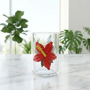 Wholesale Creative Luxury Crystal Glass Cylinder Tumbler 3D Floral Fruit Ornaments Reusable Push-Pull Lid Whiskey Gift Home - Product Image 1
