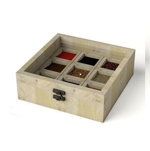 Boîte à épices indienne artisanale en bois naturel, couleur bois, fabriquée directement en usine, boîte à épices en bois de manguier imprimée au laser Beecraft - Product Image 1