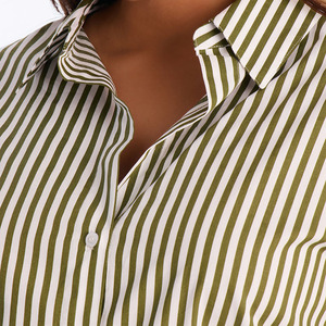 Custom Logo Plus Size Women's Striped Turn-down Collar <b>Long</b> Sleeve Shirt Casual Summer <b>Top</b> Regular Fit Poplin Fabric Women Shirt - Product Image 3
