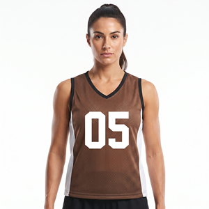 Maillots de basketball personnalisés sublimés en gros pour femmes, maillot de basketball en mesh à col en V sans manches, numéro sublimé, respirant - Product Image 6
