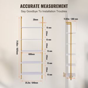 Mensola a 5 livelli 24x11.8 pollici con montaggio a parete oro bianco con montaggio a parete 24x 11.8in oro bianco - Product Image 6