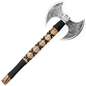 Hacha Vikinga de Doble Hoja, Cabeza de Acero al Carbono, Mango de Madera de Fresno, Diseño con Barba, Hacha de Mano con Funda de Cuero para Uso de Supervivencia - Product Image 2