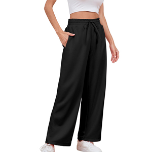 Pantalon de jogging évasé athlétique respirant pour femme, taille haute, coupe ample, avec cordon de serrage et poches - Product Image 3