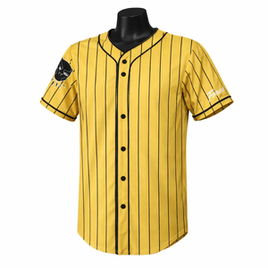 Yellow <b>Black</b> Pinstripe Baseball Jersey <b>Button</b> <b>Up</b> Short Sleeve Team Uniform <b>Shirt</b> Custom Logo - Product Image 3